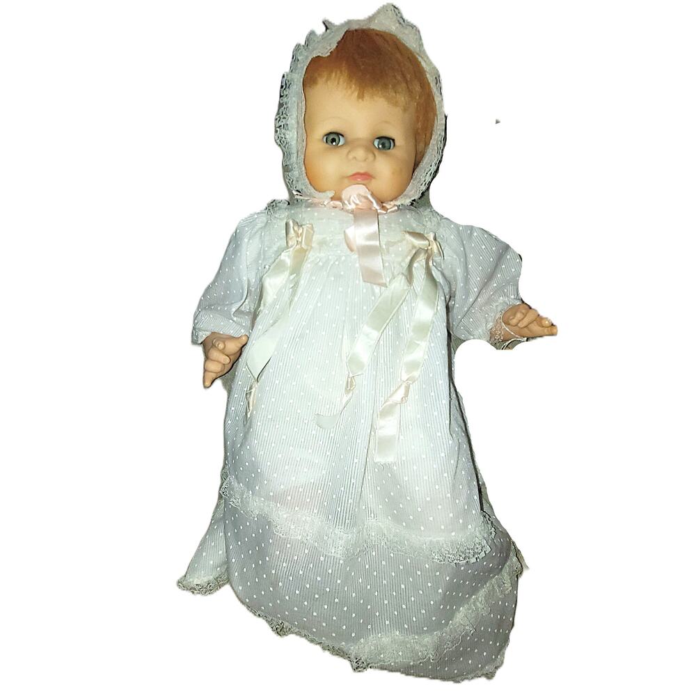 20" Vintage Sweet Lovable Baby Doll In a Christening Gown & Bonnet